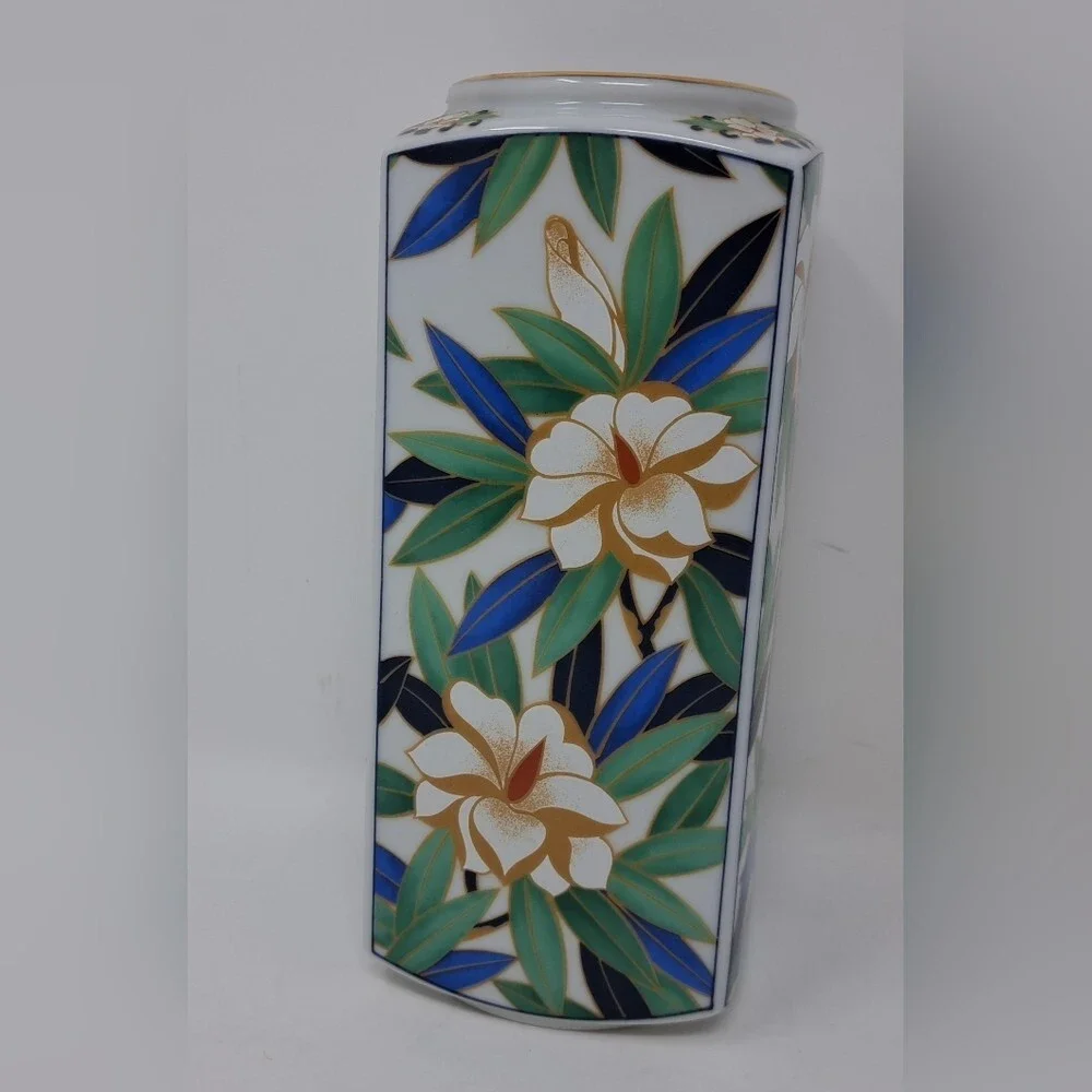 Vintage Takahashi Tropicale Vase Hand Decorated Parrots & Floral Japan 7